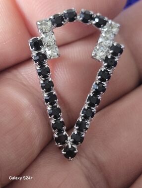 Silver Tone Black and White Crystal V-Brooch